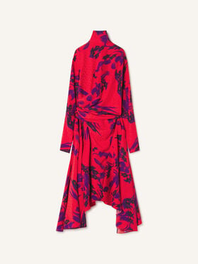 Lanvin ROBE MIDI DRAPÉE EN JACQUARD DE SOIE Rouge/Violet RWDR00776502H26
