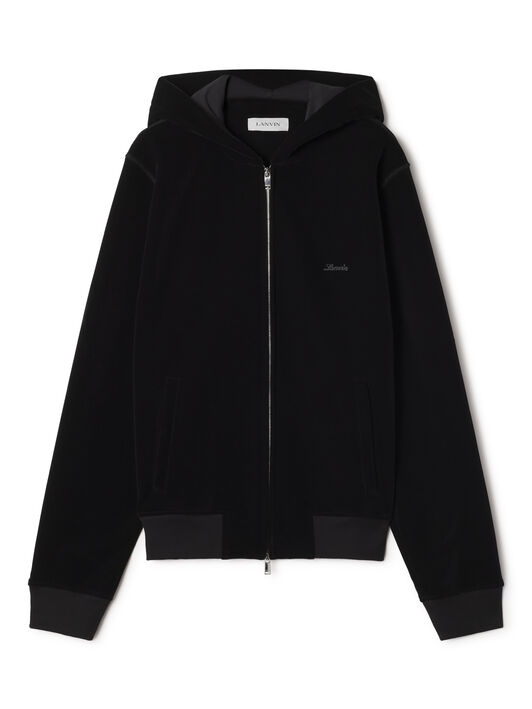 Lanvin ZIPPED VELVET HOODIE Black RMHO0013F012A26