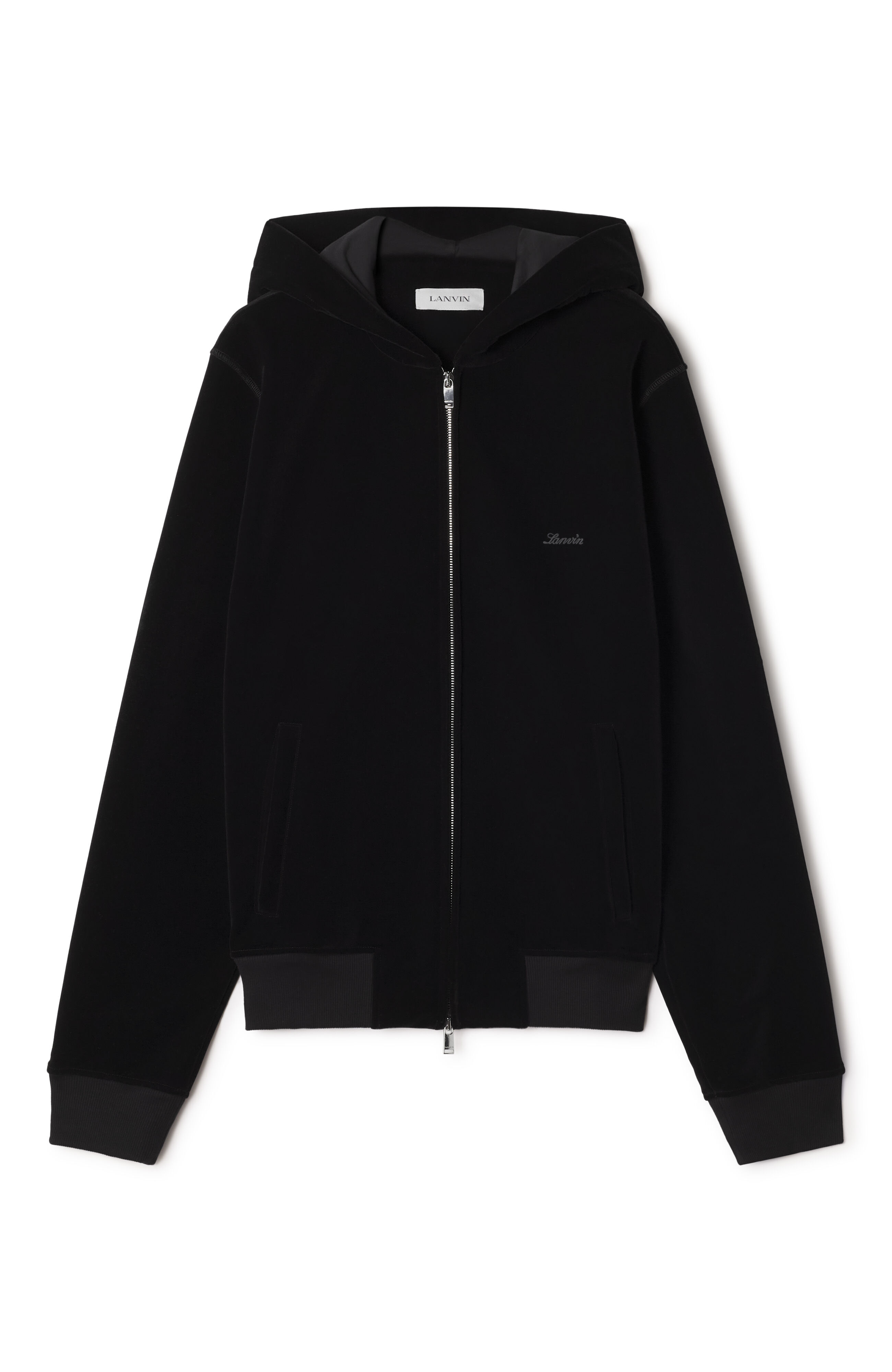 Lanvin ZIPPED VELVET HOODIE Black RMHO0013F012A26