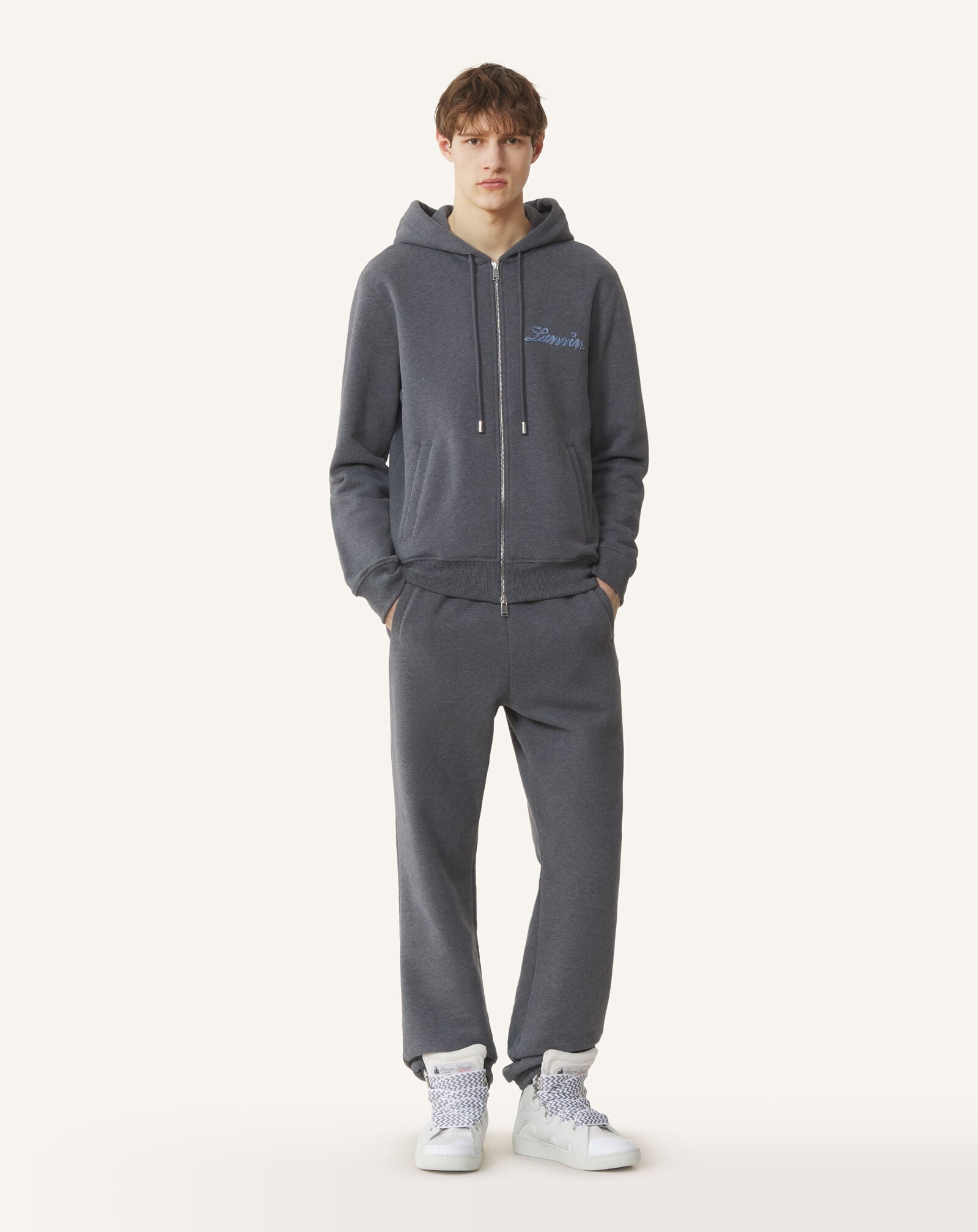 PANTALON DE JOGGING RUBAN LANVIN EN COTON ET CACHEMIRE Lanvin PANTALON DE JOGGING RUBAN LANVIN EN COTON ET CACHEMIRE Charbon RMTR0130F013A26