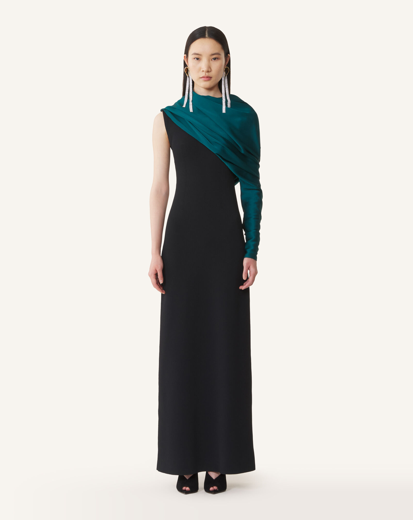 Lanvin ROBE ASYMÉTRIQUE EN MAILLE Noir/Vert RWDR0023K126A26