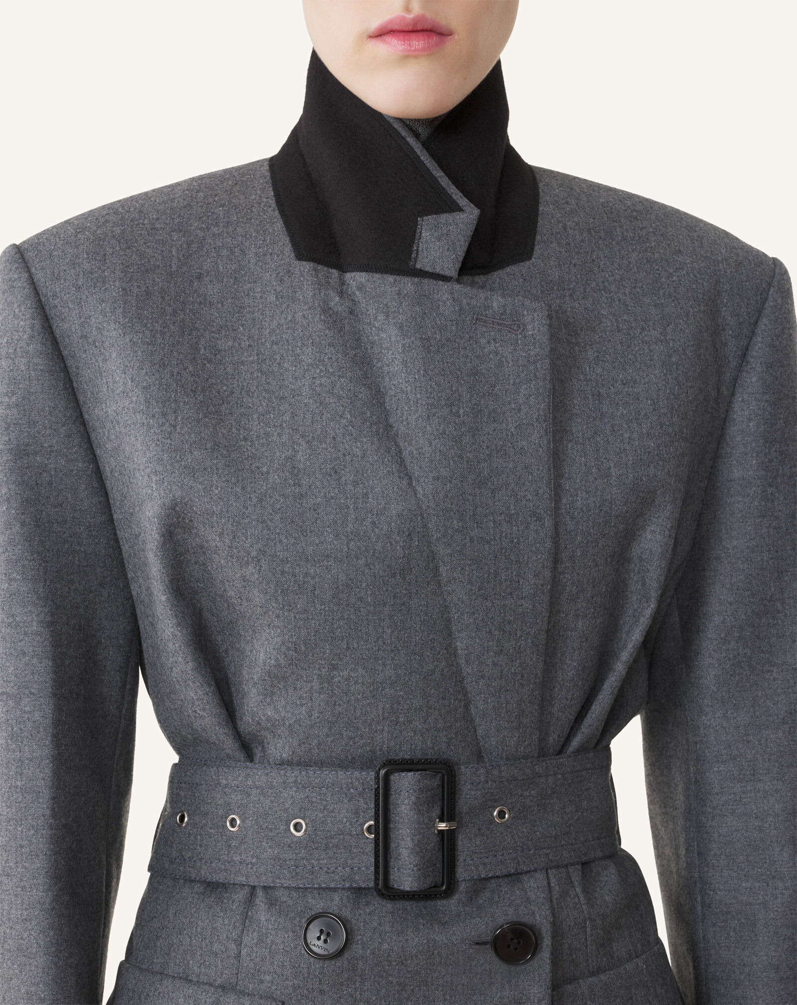 JACKE MIT GÜRTEL AUS WOLLFLANELL Lanvin JACKE MIT GÜRTEL AUS WOLLFLANELL Meliertes Grau RWJA00176383A26