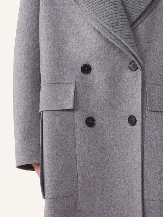 RIBBED COLLAR DOUBLE-FACED LONG COAT Lanvin RIBBED COLLAR DOUBLE-FACED LONG COAT Heather Grey RWCO05216374A26