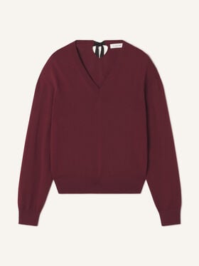 Lanvin MAGLIONE SCOLLO A V IN LANA MERINO CON DETTAGLIO IN GROSGRAIN Granato RWPO0027K101A26