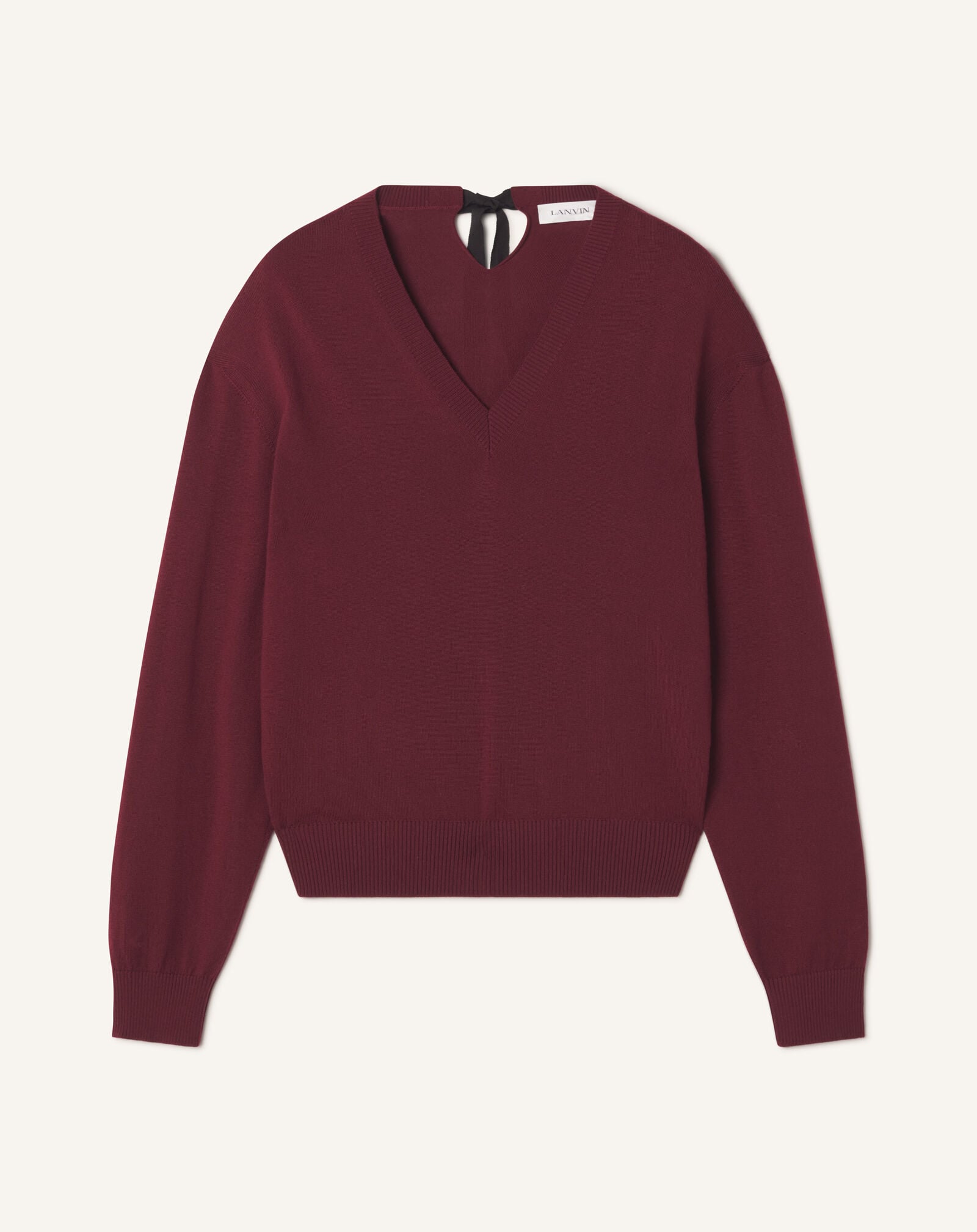 PULLOVER MIT V-AUSSCHNITT AUS MERINOWOLLE MIT GROSGRAIN-DETAIL Lanvin PULLOVER MIT V-AUSSCHNITT AUS MERINOWOLLE MIT GROSGRAIN-DETAIL Granatrot RWPO0027K101A26