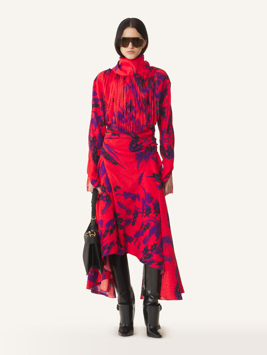Lanvin JACQUARD DRAPED MIDI DRESS Red/Purple RWDR00776502H26