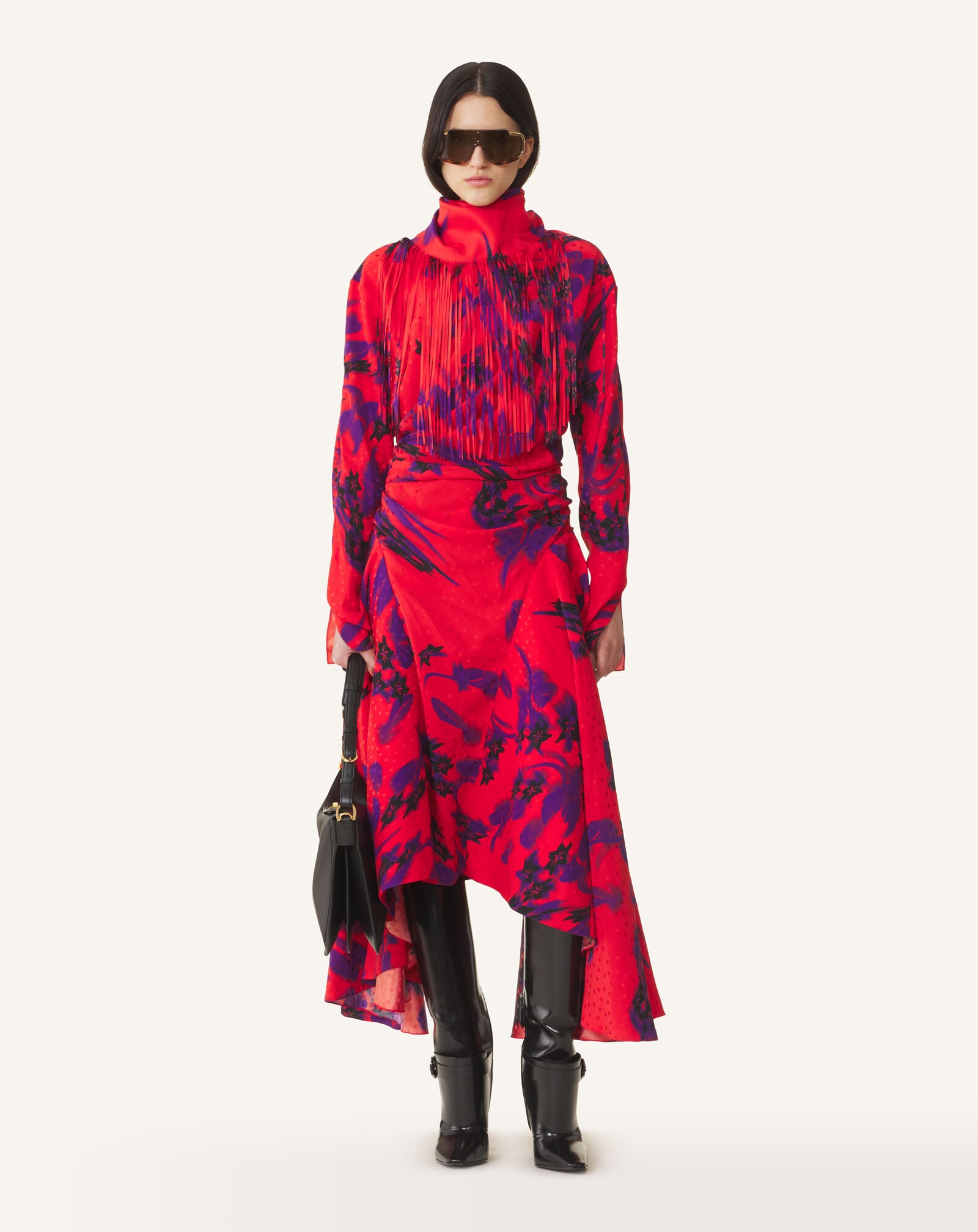 Lanvin JACQUARD DRAPED MIDI DRESS Red/Purple RWDR00776502H26