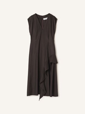Lanvin ROBE MIDI DÉTAIL VOLANT EN LAINE VIERGE Chocolat RWDR00746383H26