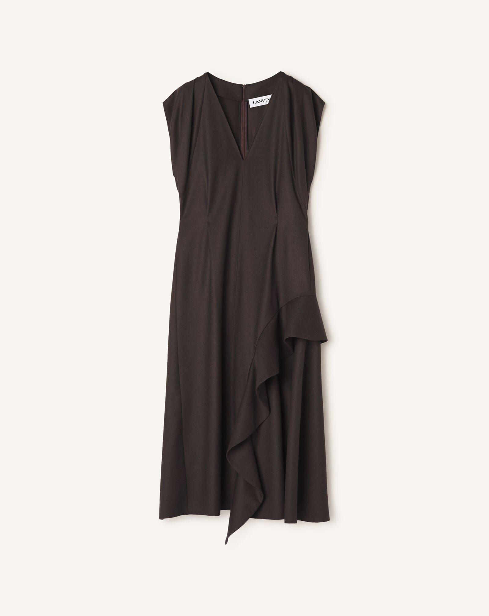 RUFFLE DETAIL V-NECK DRESS Lanvin RUFFLE DETAIL V-NECK DRESS Chocolate RWDR00746383H26