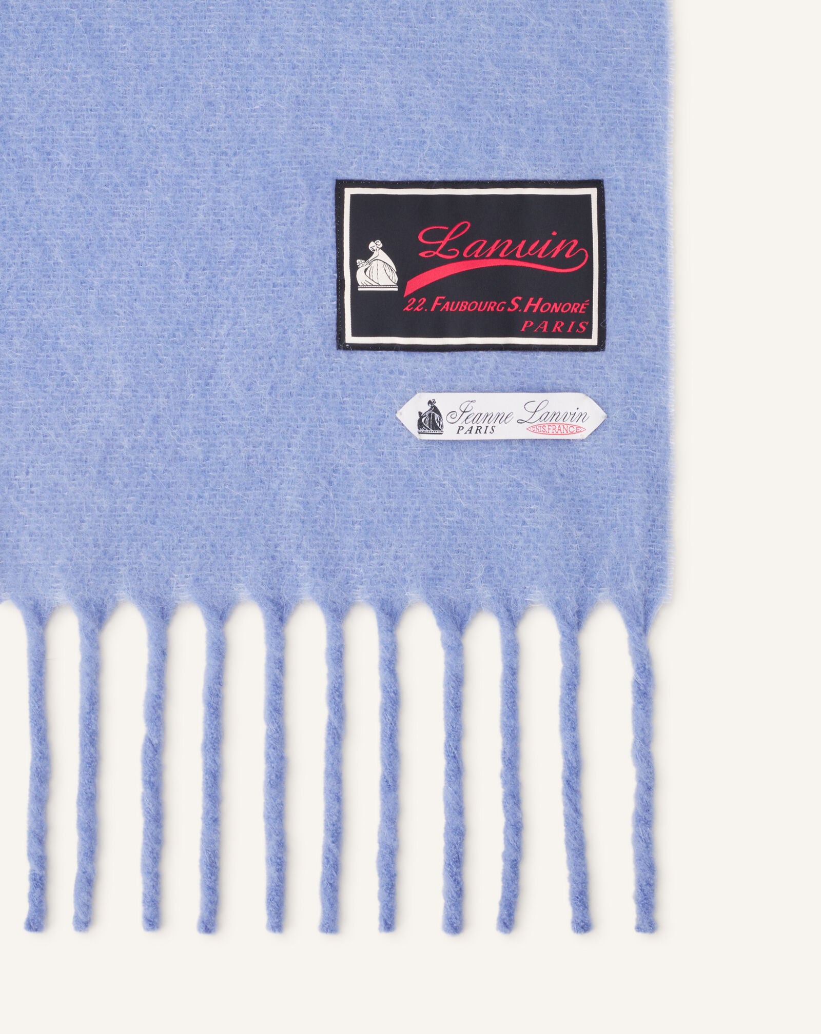 ÉCHARPE À FRANGES EN LAINE AVEC ÉTIQUETTE 22 FAUBOURG Lanvin ÉCHARPE À FRANGES EN LAINE AVEC ÉTIQUETTE 22 FAUBOURG Bleu Clair AWSAPSC5WSETA26