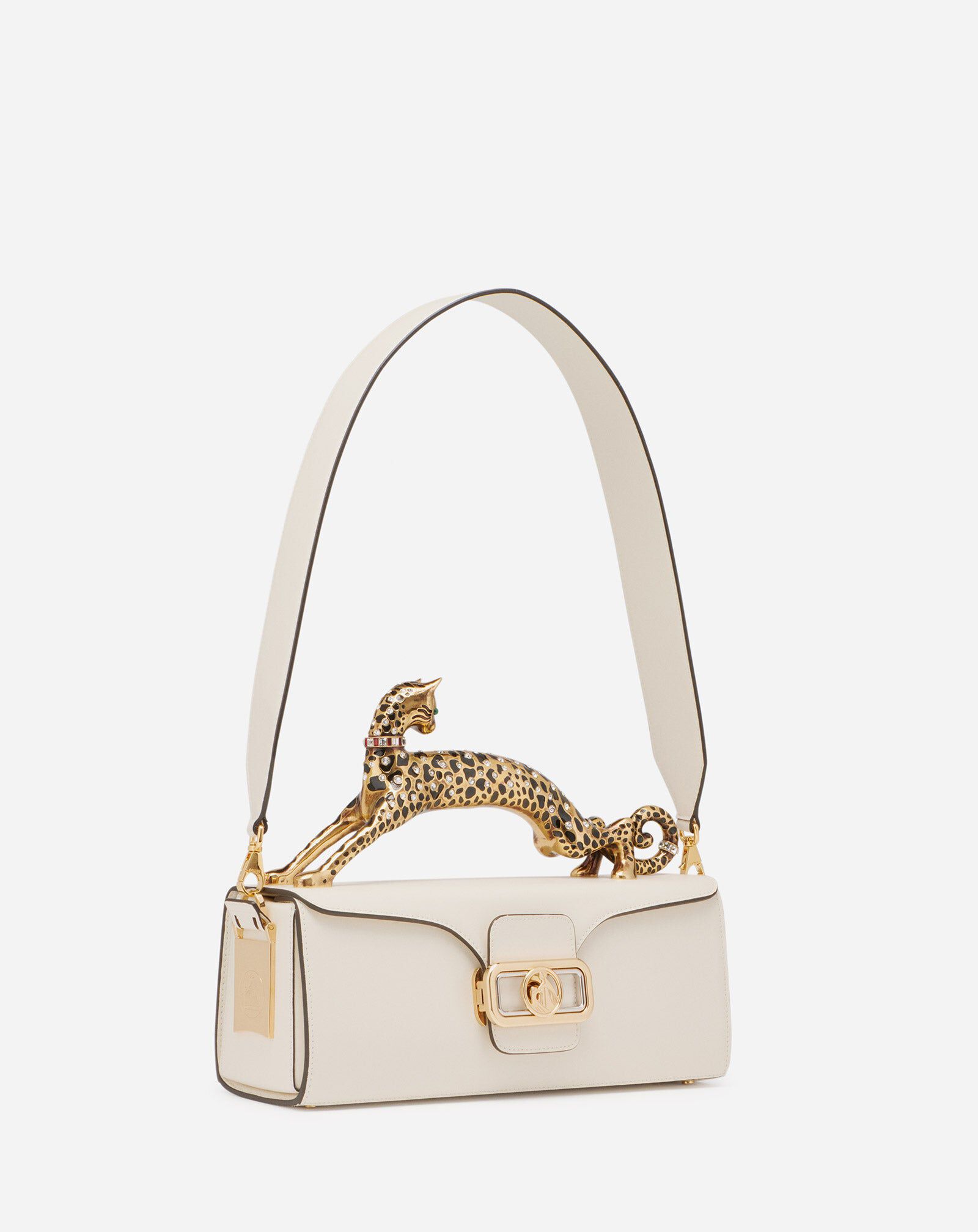 Lanvin PENCIL CAT BAG IN SHINY LEATHER AND RHINESTONES Ivory LWBGBRC5PALME21
