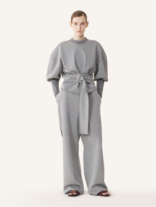 SWEATSHIRT CEINTURÉ EN JERSEY DOUBLE FACE Lanvin SWEATSHIRT CEINTURÉ EN JERSEY DOUBLE FACE Gris Clair/Noir RWSS0007J056A26