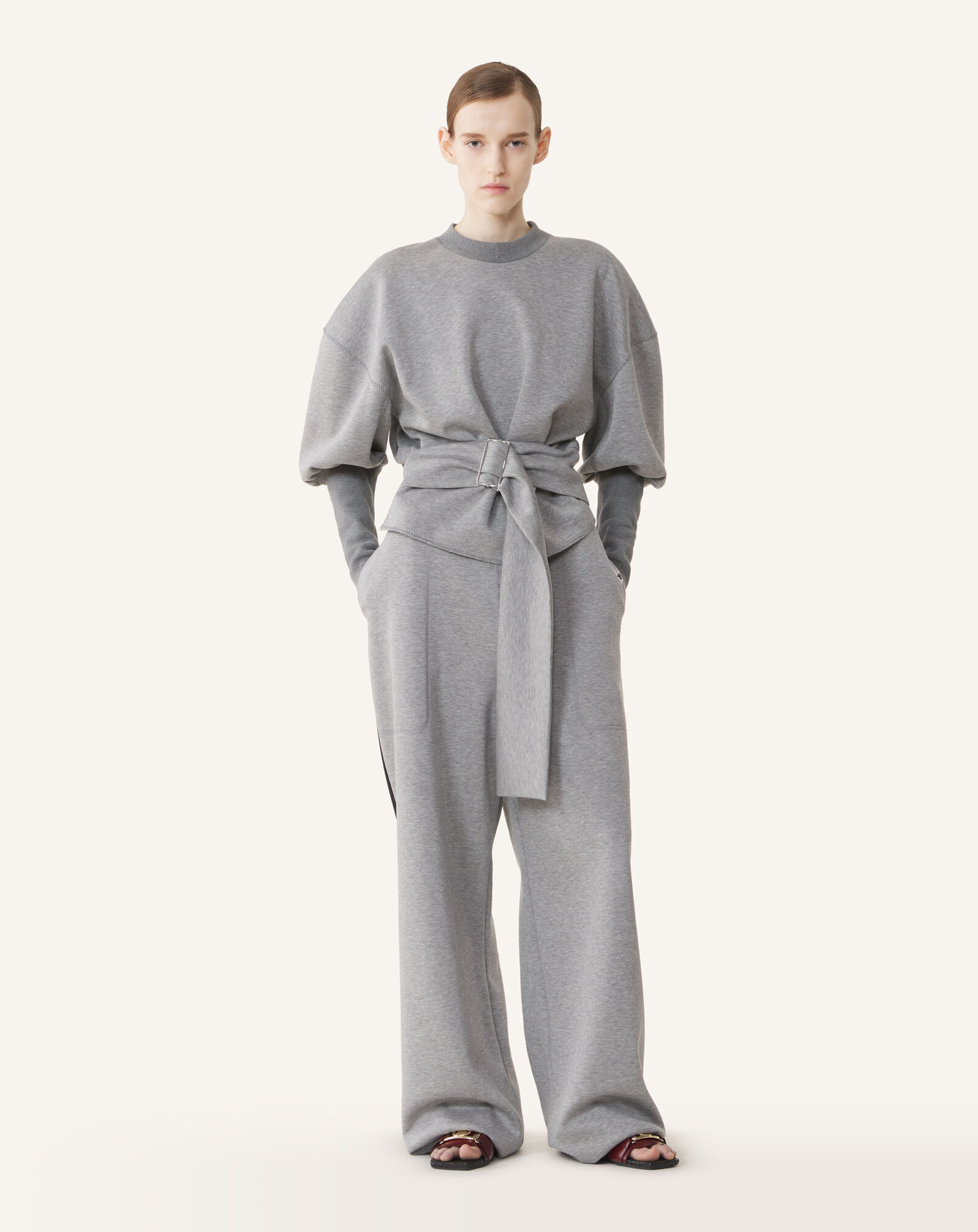 SWEAT CEINTURÉ EN JERSEY DOUBLE FACE Lanvin SWEAT CEINTURÉ EN JERSEY DOUBLE FACE Gris clair/Noir RWSS0007J056A26