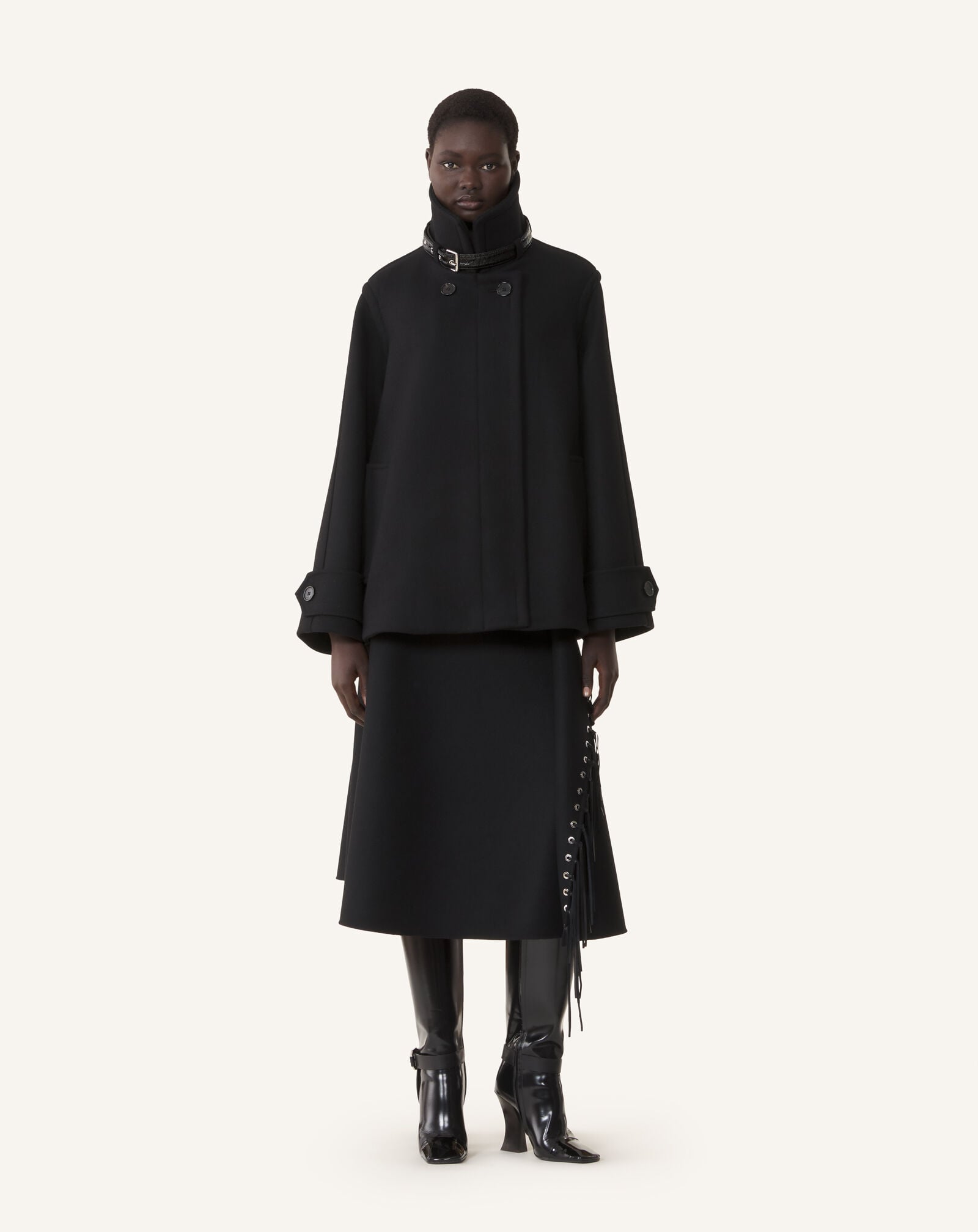 Lanvin HIGH-NECK SHORT COAT Black RWCO00224724A26