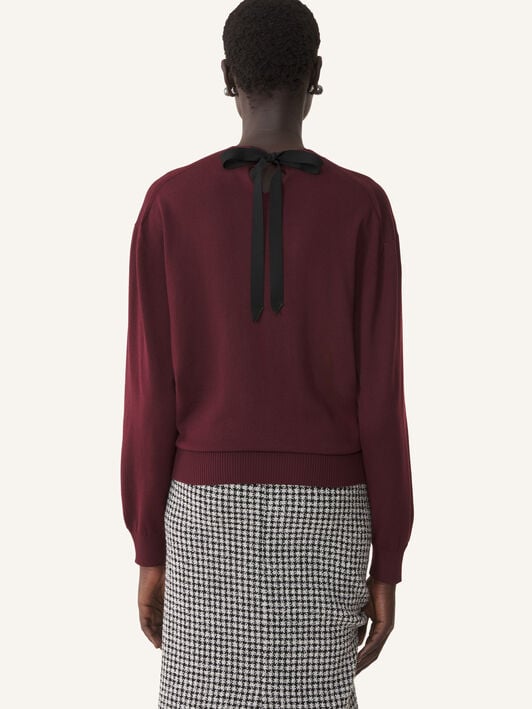 PULLOVER MIT V-AUSSCHNITT AUS MERINOWOLLE MIT GROSGRAIN-DETAIL Lanvin PULLOVER MIT V-AUSSCHNITT AUS MERINOWOLLE MIT GROSGRAIN-DETAIL Granatrot RWPO0027K101A26