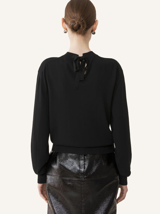 PULLOVER AUS MERINOWOLLE MIT GROSGRAIN-DETAIL Lanvin PULLOVER AUS MERINOWOLLE MIT GROSGRAIN-DETAIL Schwarz RWPO0010K101A26
