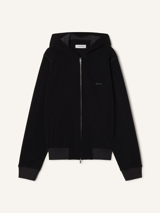 Lanvin ZIPPED VELVET HOODIE Black RMHO0013F012A26
