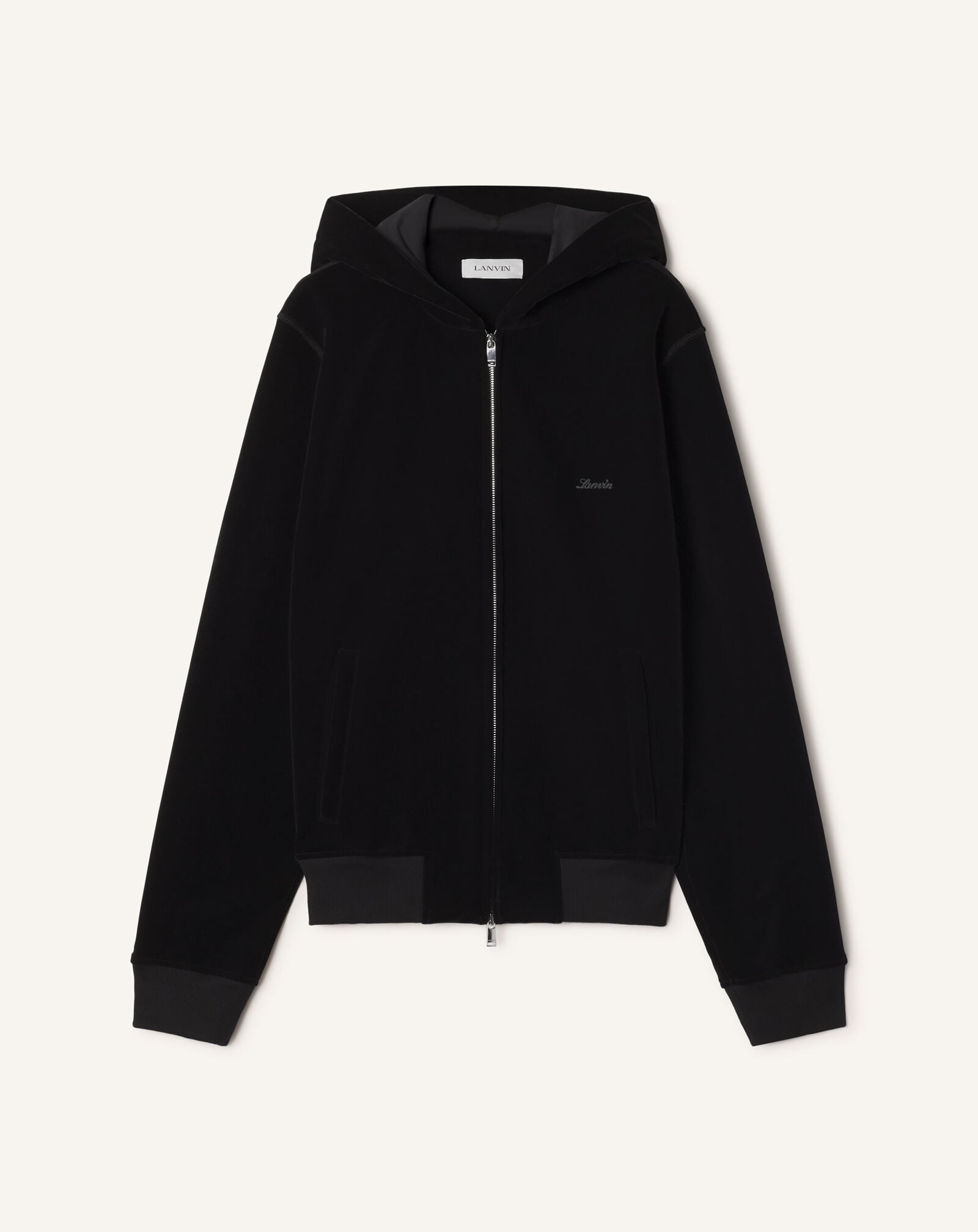 Lanvin ZIPPED VELVET HOODIE Black RMHO0013F012A26