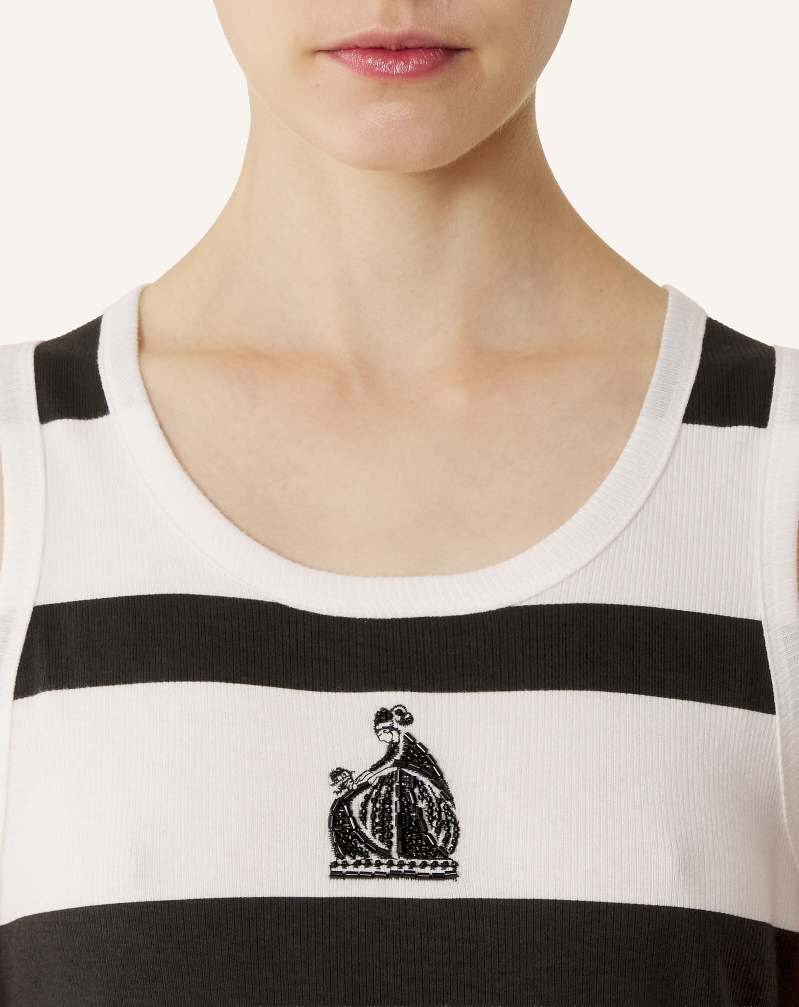 GERIPPTES TANKTOP MOTHER AND CHILD AUS BESTICKTEM BAUMWOLLJERSEY Lanvin GERIPPTES TANKTOP MOTHER AND CHILD AUS BESTICKTEM BAUMWOLLJERSEY Schwarz/Weiß RWTS0067J319E26