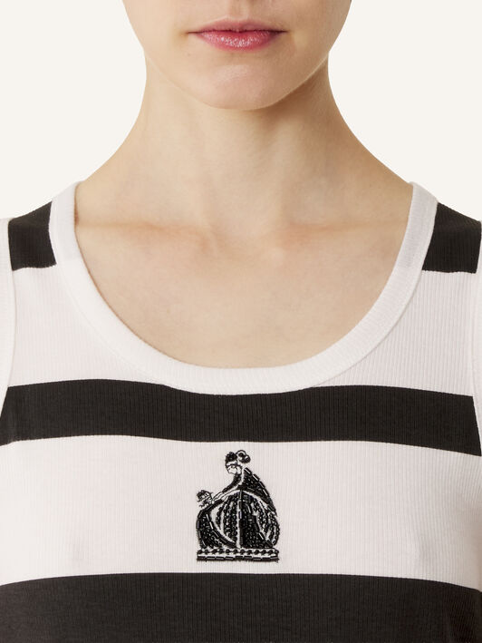 GERIPPTES TANKTOP MOTHER AND CHILD AUS BESTICKTEM BAUMWOLLJERSEY Lanvin GERIPPTES TANKTOP MOTHER AND CHILD AUS BESTICKTEM BAUMWOLLJERSEY Schwarz/Weiß RWTS0067J319E26