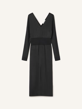 Lanvin ROBE MIDI CINTRÉE EN SATIN Noir RWDR00726390H26