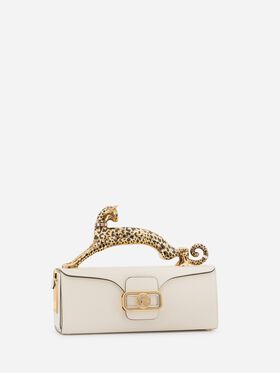 Lanvin TASCHE PENCIL CAT AUS GLÄNZENDEM LEDER UND STRASS Elfenbein LWBGBRC5PALME21