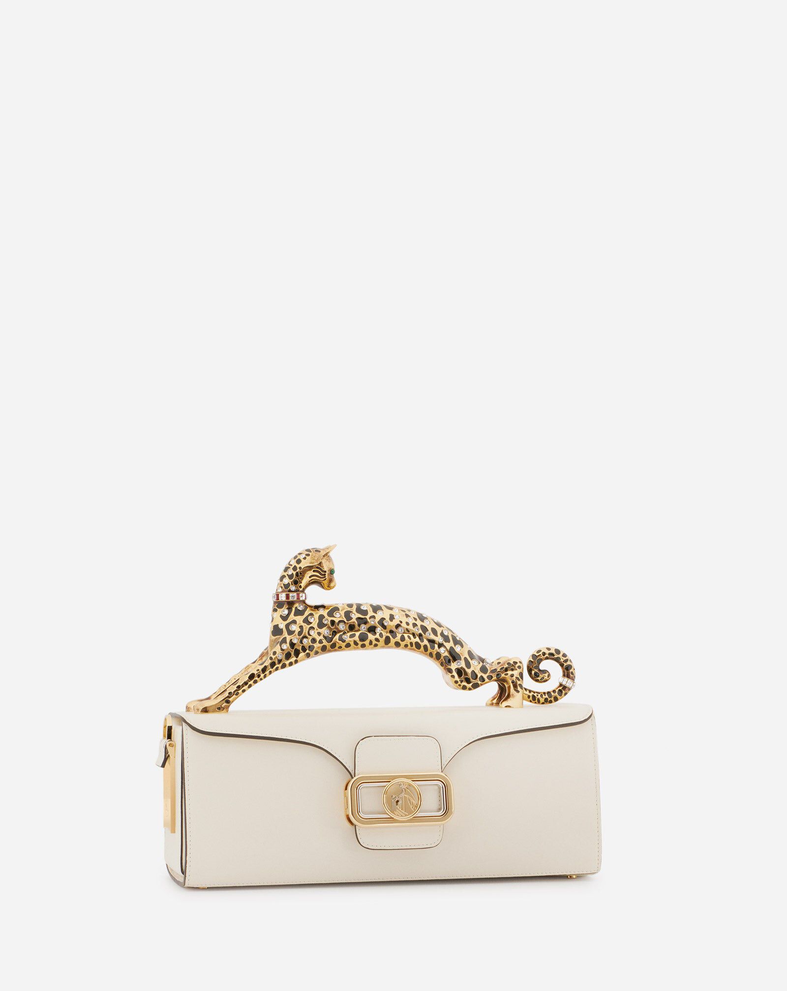Lanvin PENCIL CAT BAG IN SHINY LEATHER AND RHINESTONES Ivory LWBGBRC5PALME21