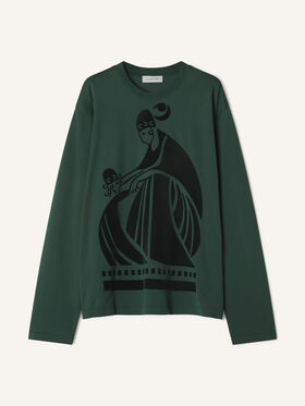 Lanvin T-SHIRT MANCHES LONGUES FLOQUÉ LA MÈRE ET L'ENFANT EN COTON Vert Sapin RMTS0052J040A26