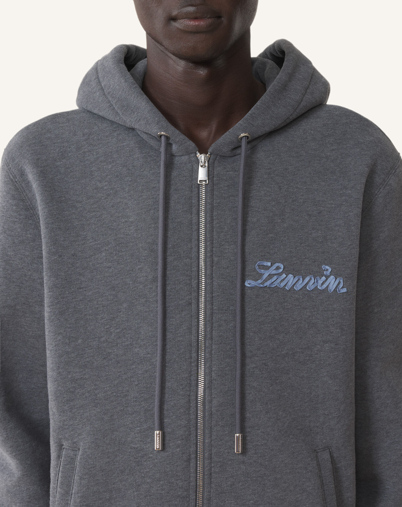 FELPA CON CAPPUCCIO E ZIP LANVIN RIBBON IN COTONE E CASHMERE Lanvin FELPA CON CAPPUCCIO E ZIP LANVIN RIBBON IN COTONE E CASHMERE Antracite RMHO0007F013A26