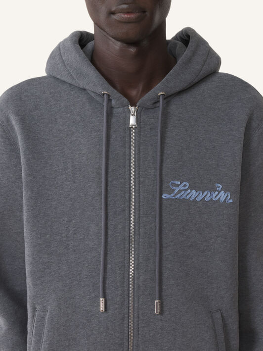 FELPA CON CAPPUCCIO E ZIP LANVIN RIBBON IN COTONE E CASHMERE Lanvin FELPA CON CAPPUCCIO E ZIP LANVIN RIBBON IN COTONE E CASHMERE Antracite RMHO0007F013A26