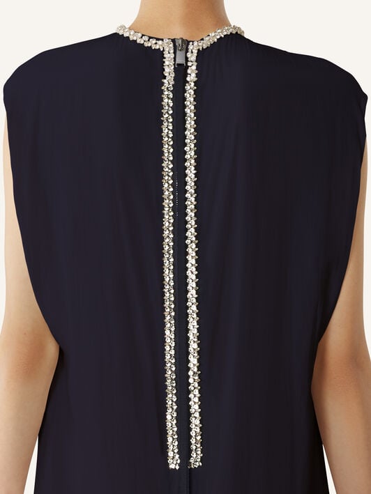 BESTICKTES KLEID AUS CHARMEUSE Lanvin BESTICKTES KLEID AUS CHARMEUSE Marineblau RWDR90294778P26