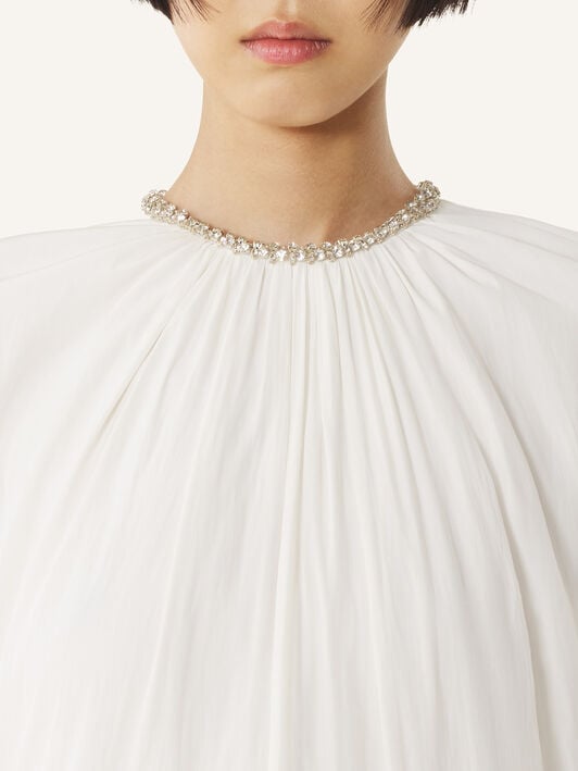 BESTICKTES KLEID AUS CHARMEUSE Lanvin BESTICKTES KLEID AUS CHARMEUSE Gebrochenes Weiß RWDR90294778P26