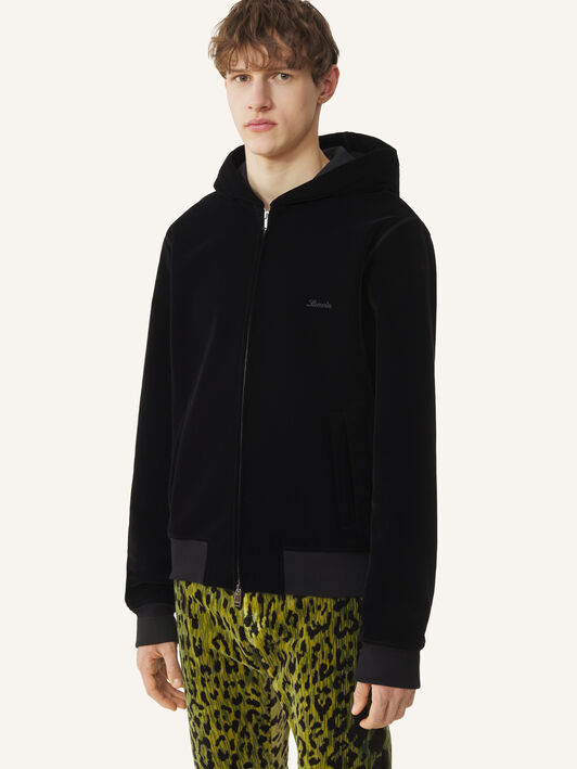Lanvin ZIPPED VELVET HOODIE Black RMHO0013F012A26