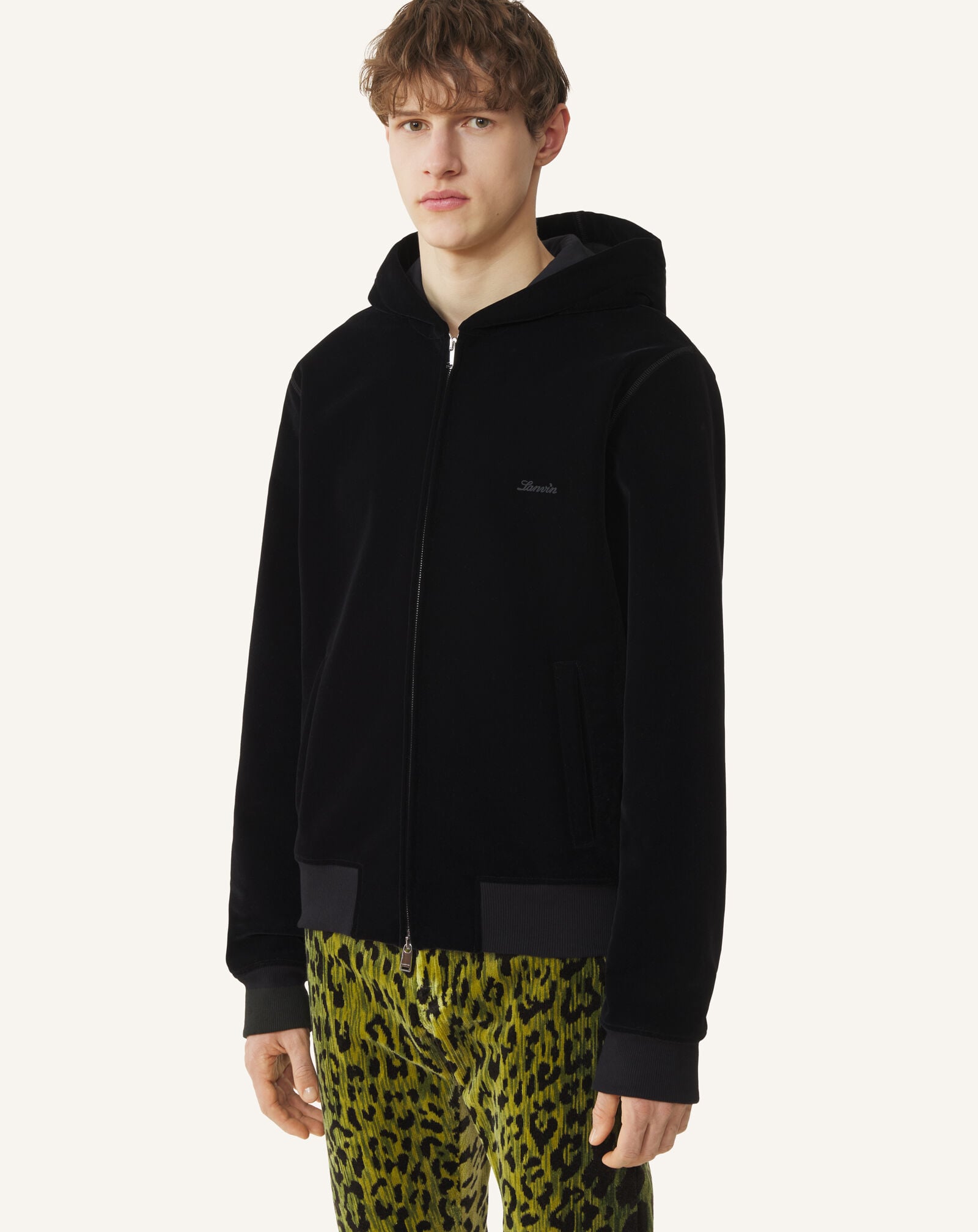 Lanvin ZIPPED VELVET HOODIE Black RMHO0013F012A26