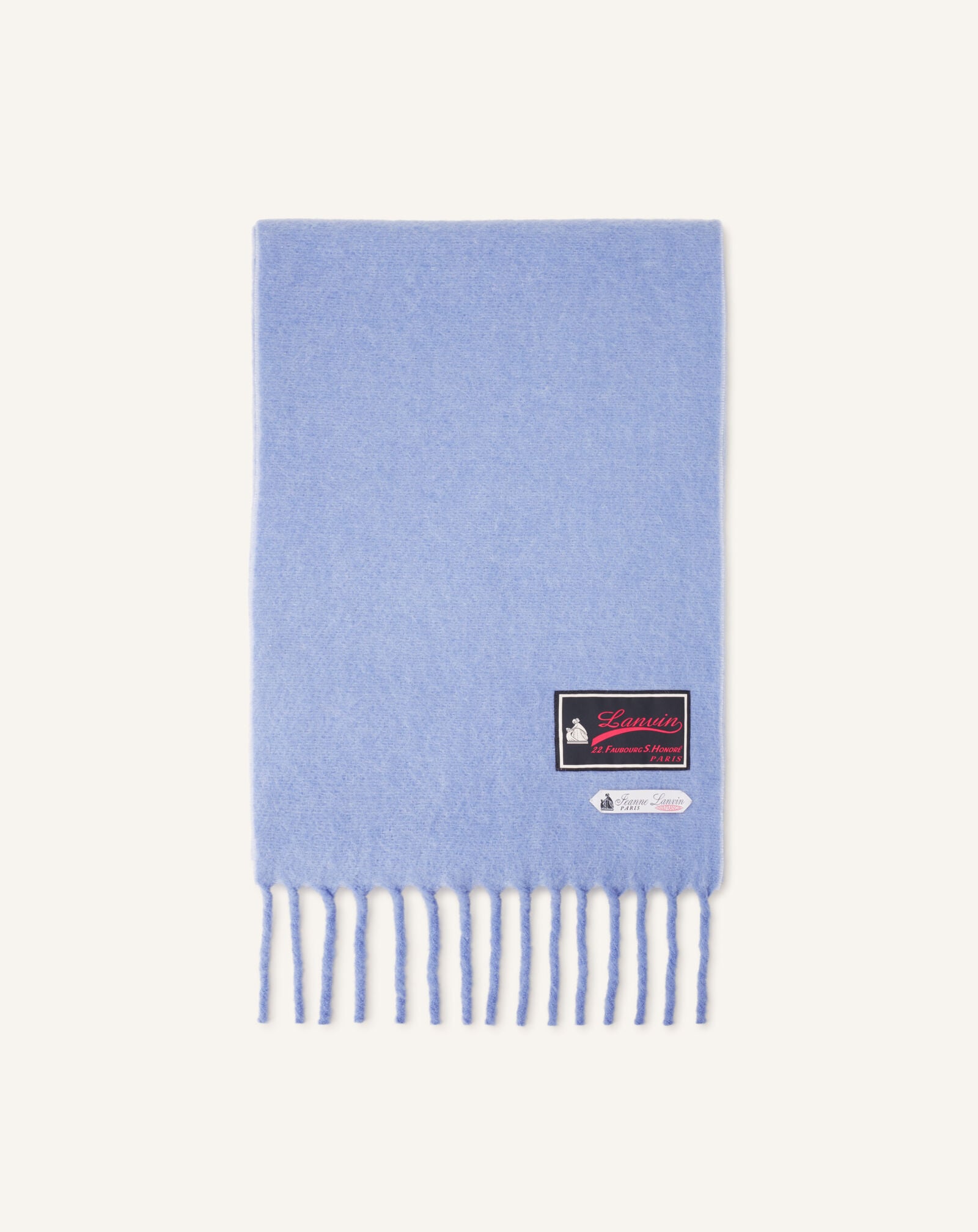 ÉCHARPE À FRANGES EN LAINE AVEC ÉTIQUETTE 22 FAUBOURG Lanvin ÉCHARPE À FRANGES EN LAINE AVEC ÉTIQUETTE 22 FAUBOURG Bleu Clair AWSAPSC5WSETA26