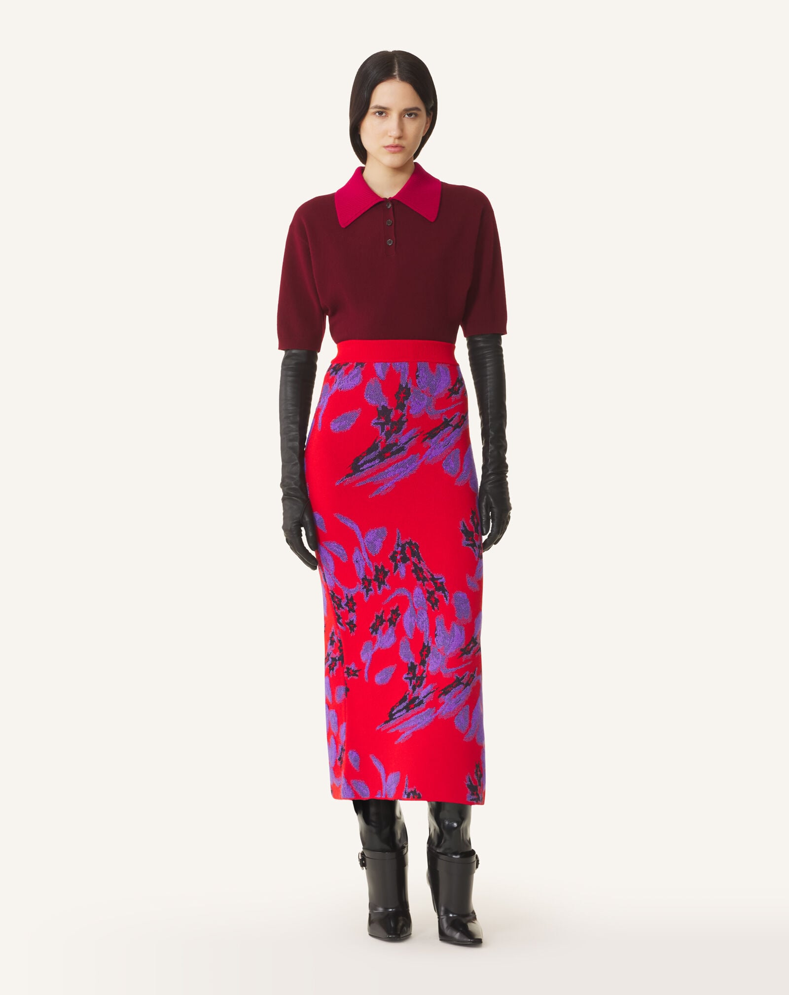 JACQUARD MIDI SKIRT Lanvin JACQUARD MIDI SKIRT Red/Purple RWST0064K131H26