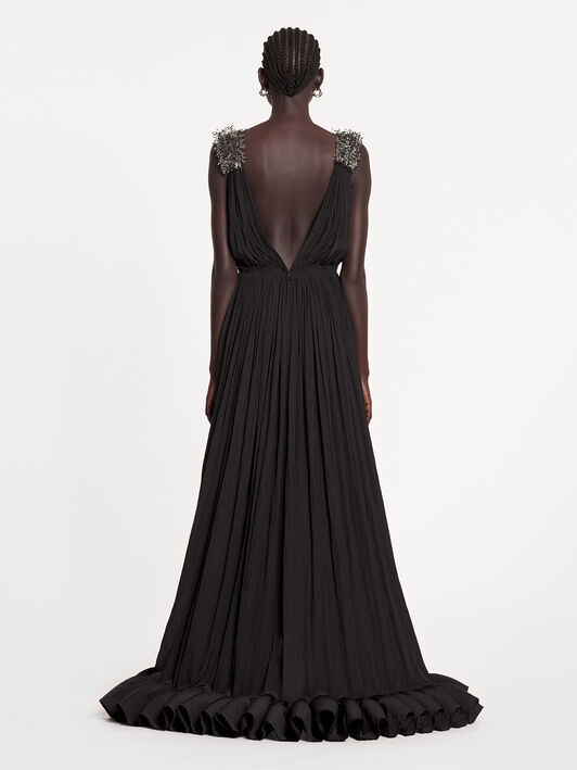 LANGES BESTICKTES ABENDKLEID AUS CHARMEUSE Lanvin LANGES BESTICKTES ABENDKLEID AUS CHARMEUSE Schwarz RWDR90354778A23