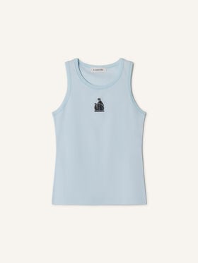 Lanvin CANOTTA MOTHER AND CHILD IN JERSEY DI COTONE RICAMATO Blu Cielo RWTS0067J320E26