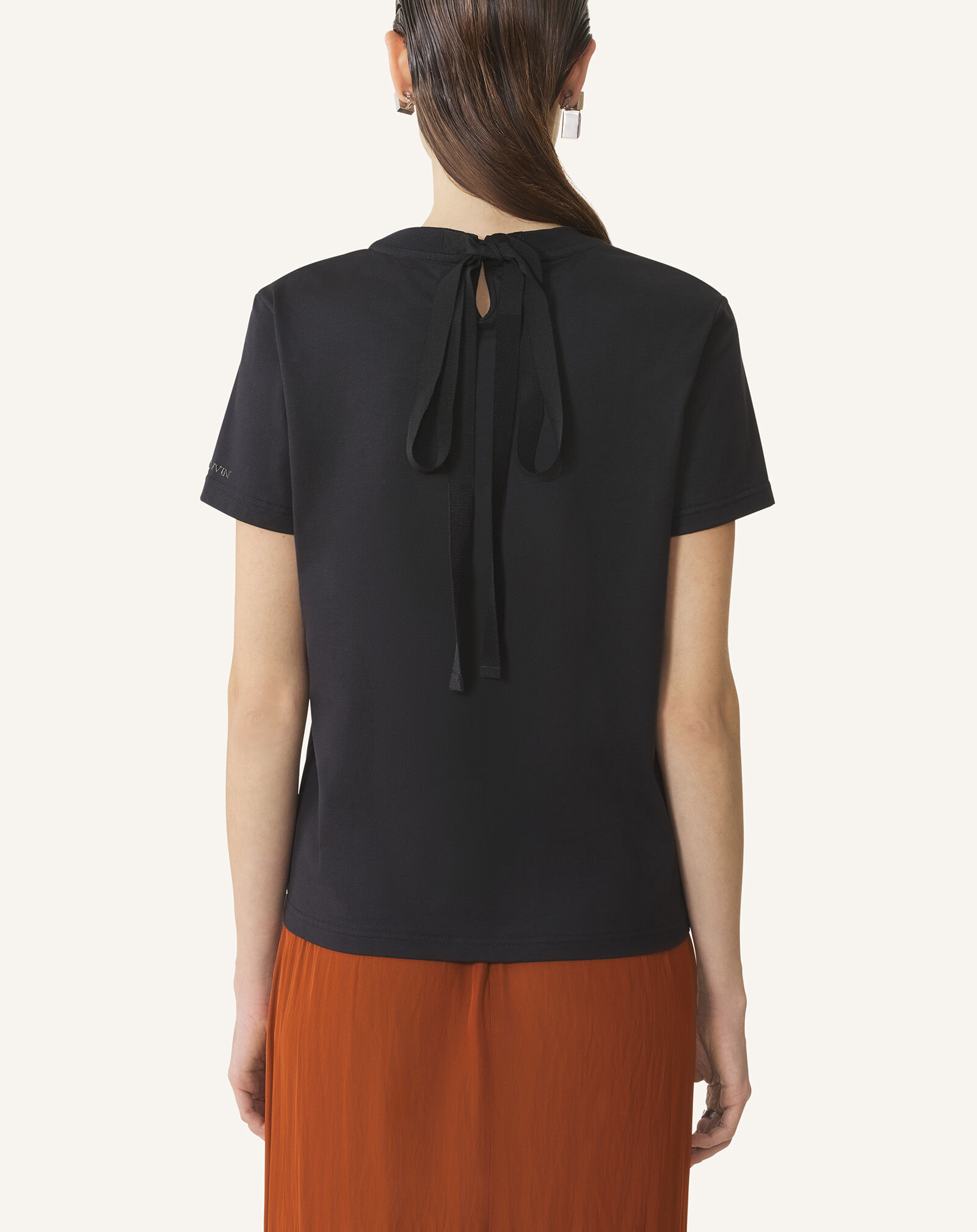 COTTON T-SHIRT WITH RIBBON DETAIL Lanvin COTTON T-SHIRT WITH RIBBON DETAIL Black RWTS0024J040H25