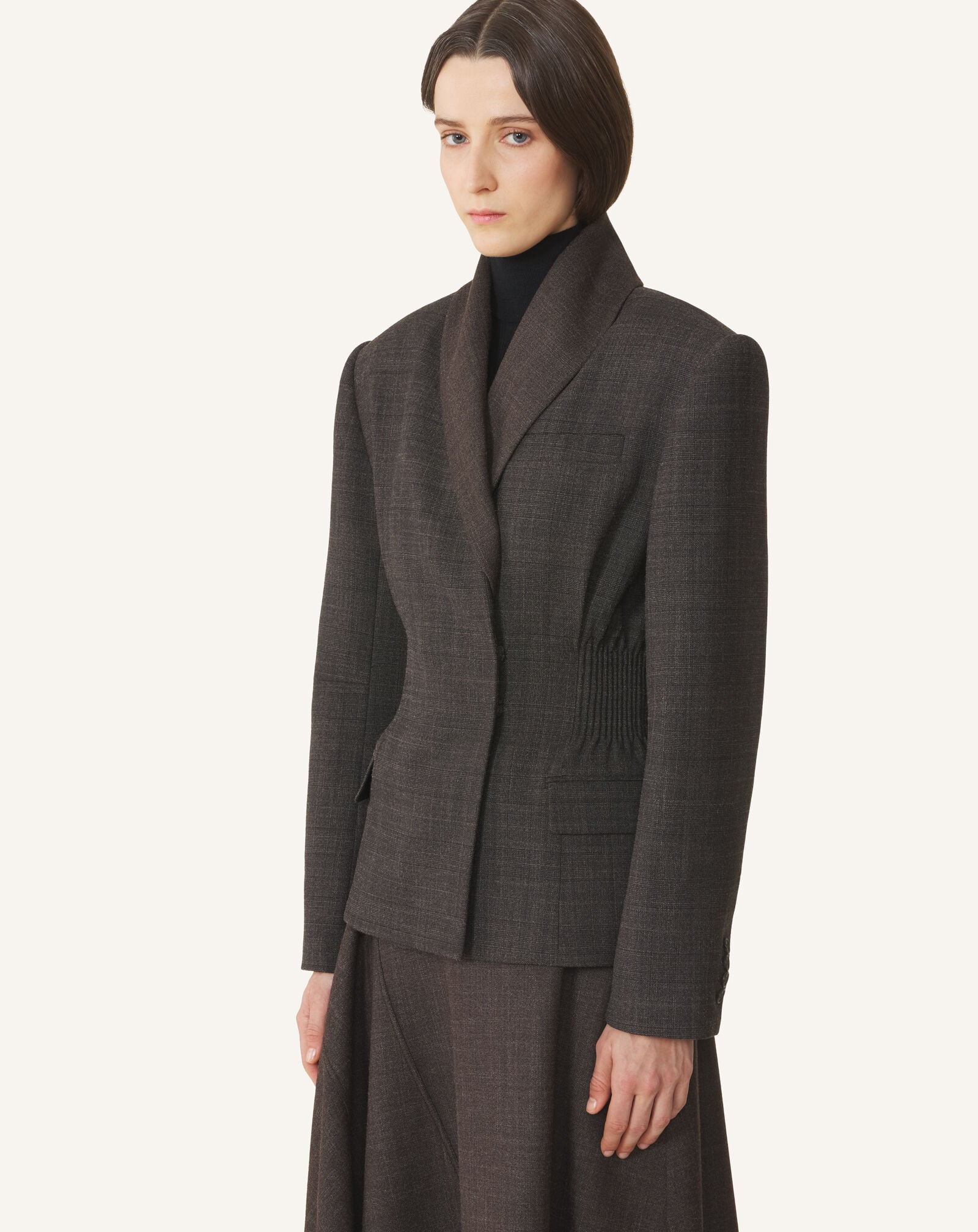 Lanvin WIDE SHOULDER SMOKED JACKET Brown/Dark Brown RWJA00516463H26