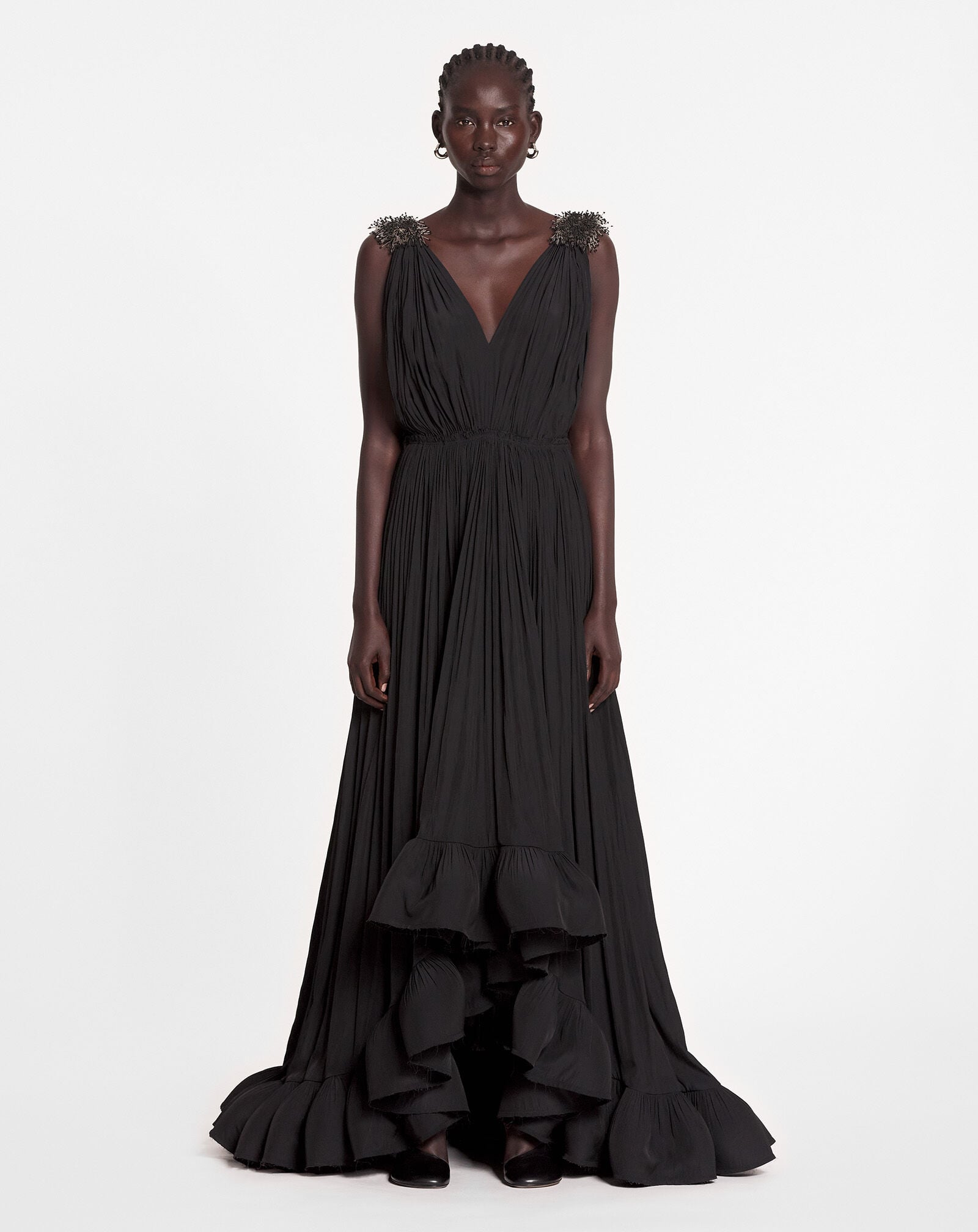 ROBE DU SOIR LONGUE EN CHARMEUSE BRODÉE Lanvin ROBE DU SOIR LONGUE EN CHARMEUSE BRODÉE Noir RWDR90354778A23