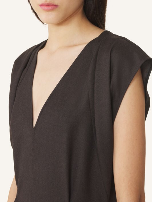 RUFFLE DETAIL V-NECK DRESS Lanvin RUFFLE DETAIL V-NECK DRESS Chocolate RWDR00746383H26
