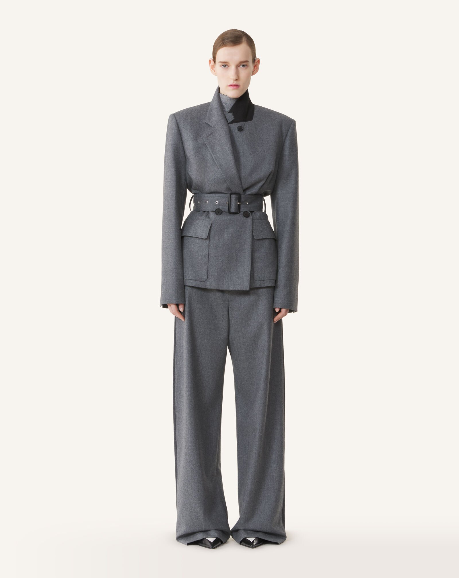 JACKE MIT GÜRTEL AUS WOLLFLANELL Lanvin JACKE MIT GÜRTEL AUS WOLLFLANELL Meliertes Grau RWJA00176383A26