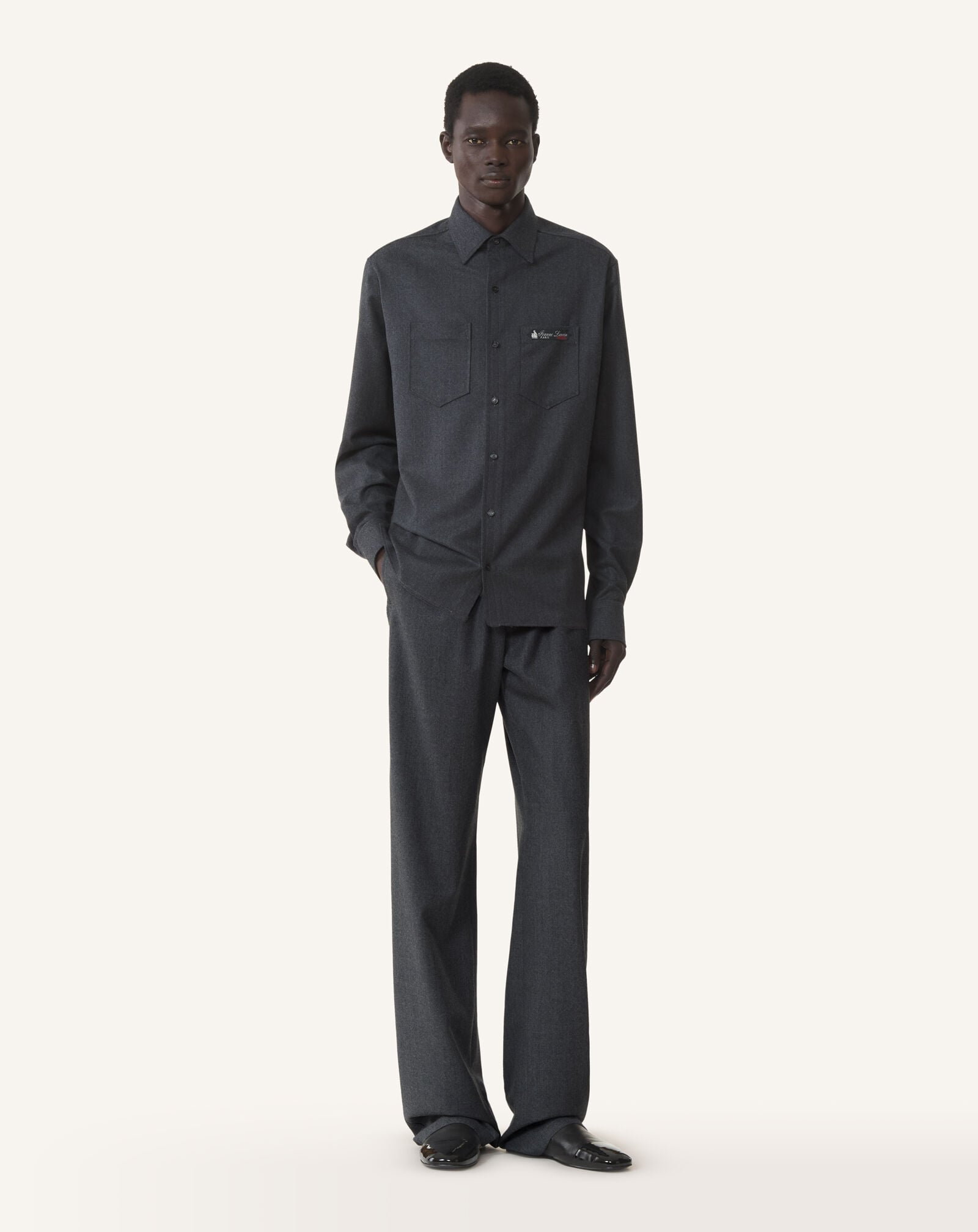 FLUID WOOL FLANNEL TROUSERS Lanvin FLUID WOOL FLANNEL TROUSERS Charcoal RMTR00286383A26