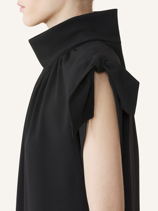 Lanvin BESTICKTES KLEID MIT SCHLEIFE AUS SABLÉ Schwarz RWDR91276388A26