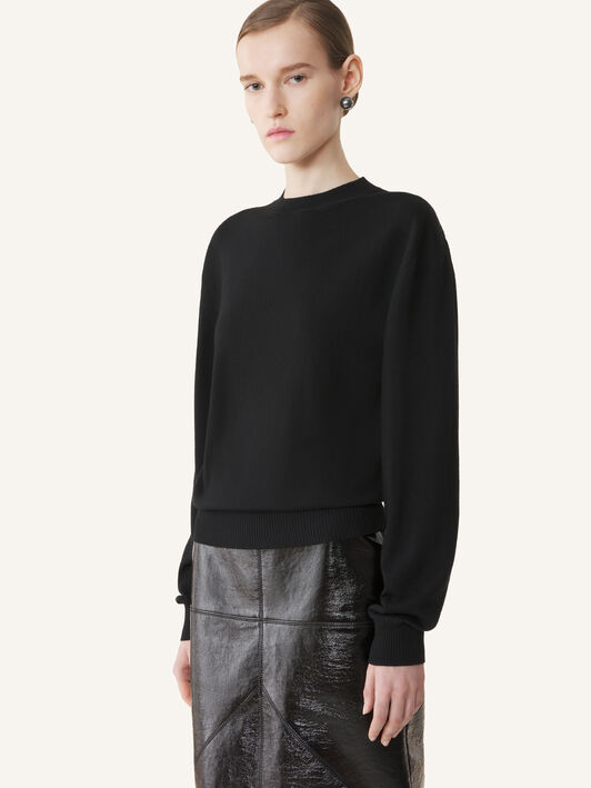 PULLOVER AUS MERINOWOLLE MIT GROSGRAIN-DETAIL Lanvin PULLOVER AUS MERINOWOLLE MIT GROSGRAIN-DETAIL Schwarz RWPO0010K101A26