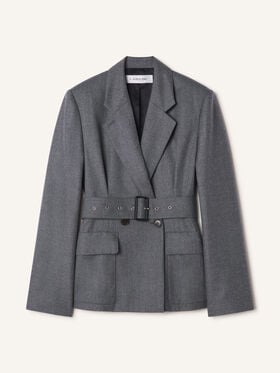 Lanvin JACKE MIT GÜRTEL AUS WOLLFLANELL Meliertes Grau RWJA00176383A26
