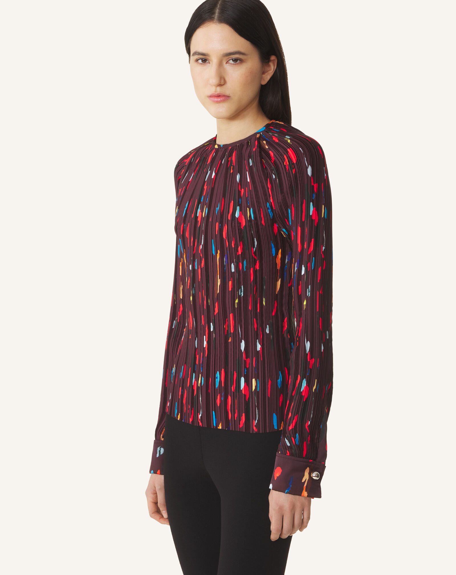 PRINTED CHARMEUSE PLEATED TOP Lanvin PRINTED CHARMEUSE PLEATED TOP Garnet RWTO00066440A26