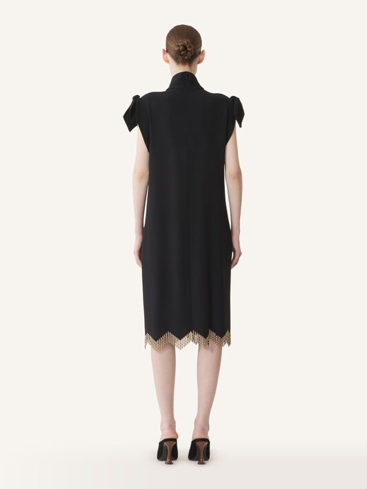 Lanvin BESTICKTES KLEID MIT SCHLEIFE AUS SABLÉ Schwarz RWDR91276388A26