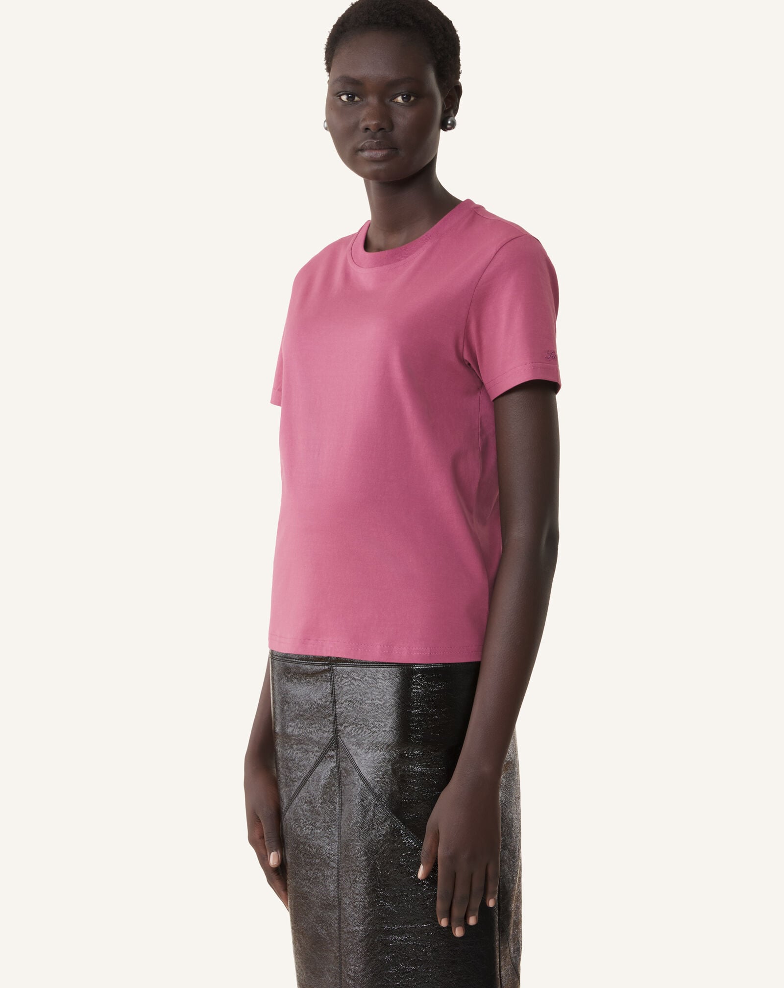 CAMISETA DE ALGODÓN CON DETALLE DE CINTA Lanvin CAMISETA DE ALGODÓN CON DETALLE DE CINTA Rosa otoño RWTS0024J040H25